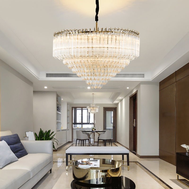 Multi-Tier Modern Light Luxury Crystal Rods Pendant Chandelier for Living Room/Bedroom/Foyer/Entrys-Nobipets