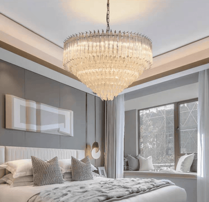 Multi-Tier Modern Light Luxury Crystal Rods Pendant Chandelier for Living Room/Bedroom/Foyer/Entrys-Nobipets