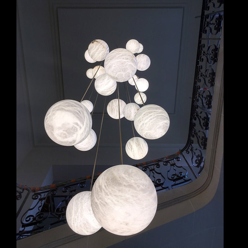 Nami Alabaster Sphere Staircase Chandelier,Multi Pendant Light-Nobipets