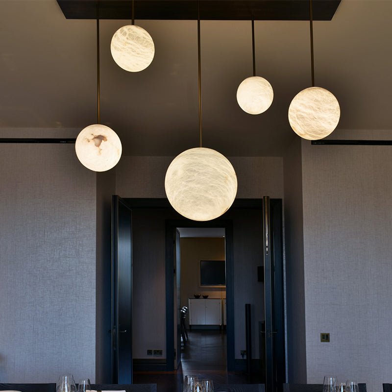 Nami Alabaster Sphere Staircase Chandelier,Multi Pendant Light-Nobipets
