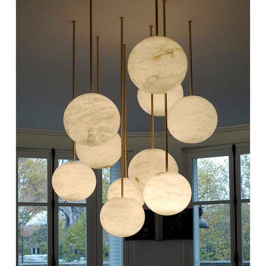 Nami Alabaster Sphere Staircase Chandelier,Multi Pendant Light-Nobipets