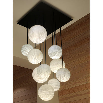 Nami Alabaster Sphere Staircase Chandelier,Multi Pendant Light-Nobipets