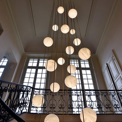 Nami Alabaster Sphere Staircase Chandelier,Multi Pendant Light-Nobipets