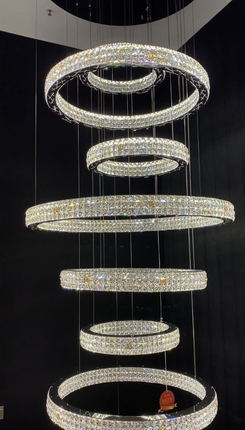 New Modern Light Luxury Oversized Multi-tiered Rings Crystal Chandelier for Staircase/Duplex/High-ceiling Space-Nobipets