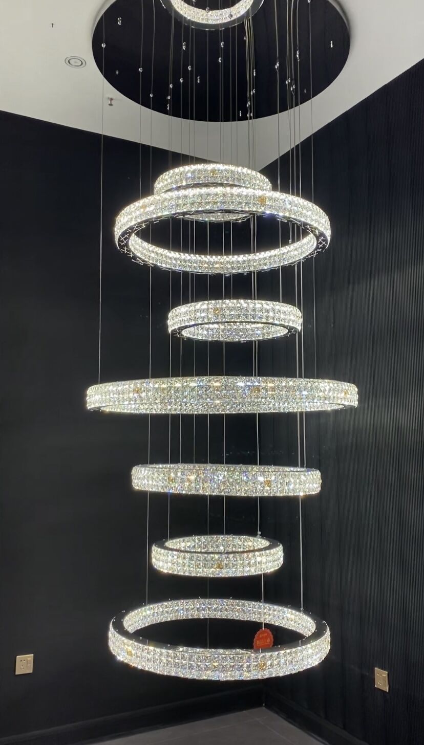 New Modern Light Luxury Oversized Multi-tiered Rings Crystal Chandelier for Staircase/Duplex/High-ceiling Space-Nobipets