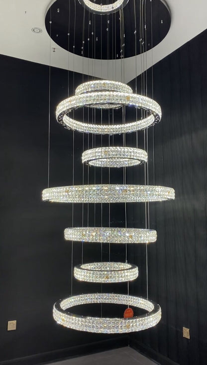 New Modern Light Luxury Oversized Multi-tiered Rings Crystal Chandelier for Staircase/Duplex/High-ceiling Space-Nobipets