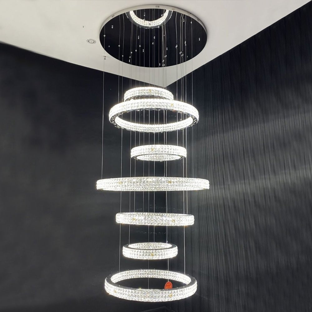 New Modern Light Luxury Oversized Multi-tiered Rings Crystal Chandelier for Staircase/Duplex/High-ceiling Space-Nobipets