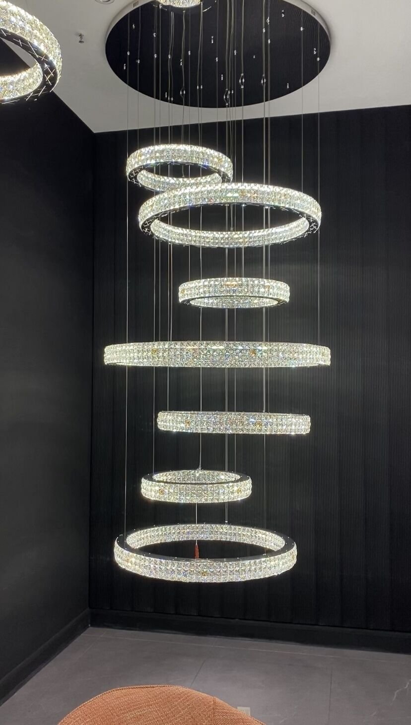 New Modern Light Luxury Oversized Multi-tiered Rings Crystal Chandelier for Staircase/Duplex/High-ceiling Space-Nobipets