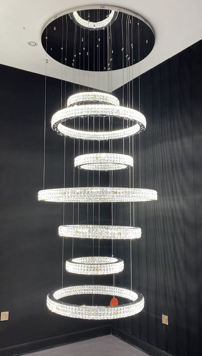New Modern Light Luxury Oversized Multi-tiered Rings Crystal Chandelier for Staircase/Duplex/High-ceiling Space-Nobipets