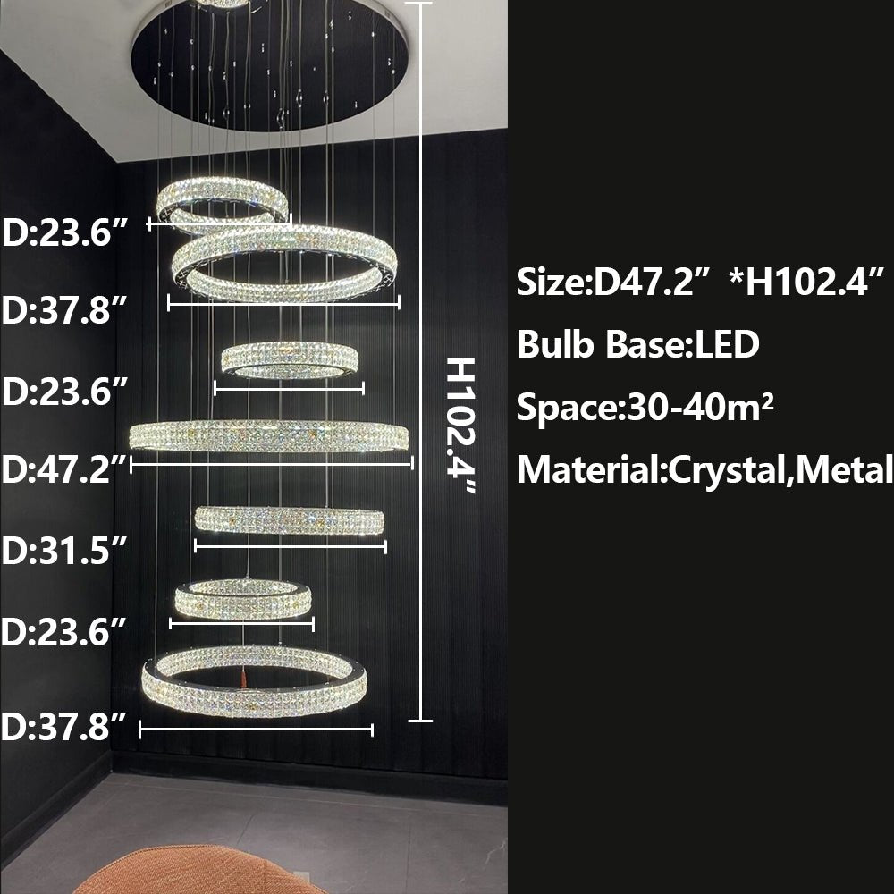 New Modern Light Luxury Oversized Multi-tiered Rings Crystal Chandelier for Staircase/Duplex/High-ceiling Space-Nobipets