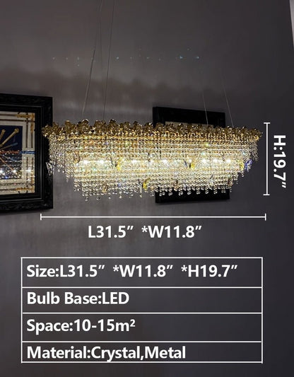 New Modern Luxury Rectangle Art Design Butterfly Crystal Chandelier for Kitchen Island/Dining Area-Nobipets