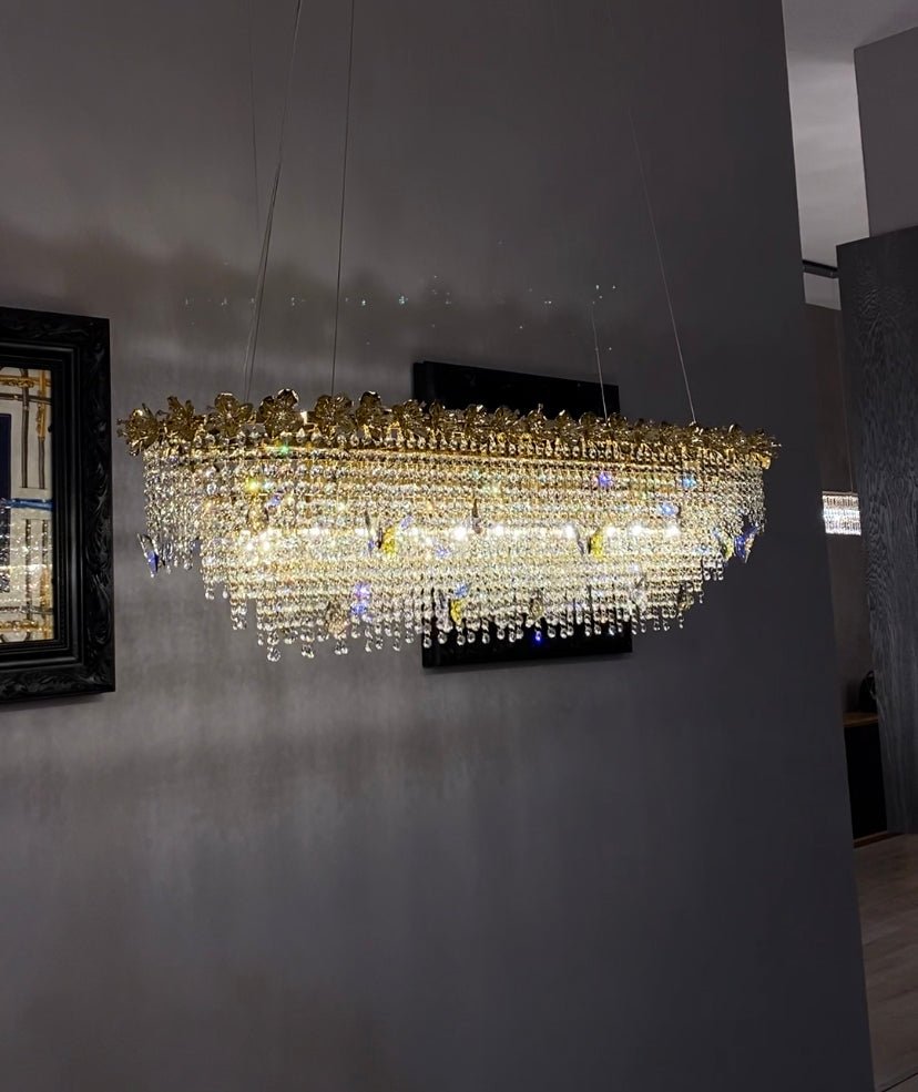New Modern Luxury Rectangle Art Design Butterfly Crystal Chandelier for Kitchen Island/Dining Area-Nobipets