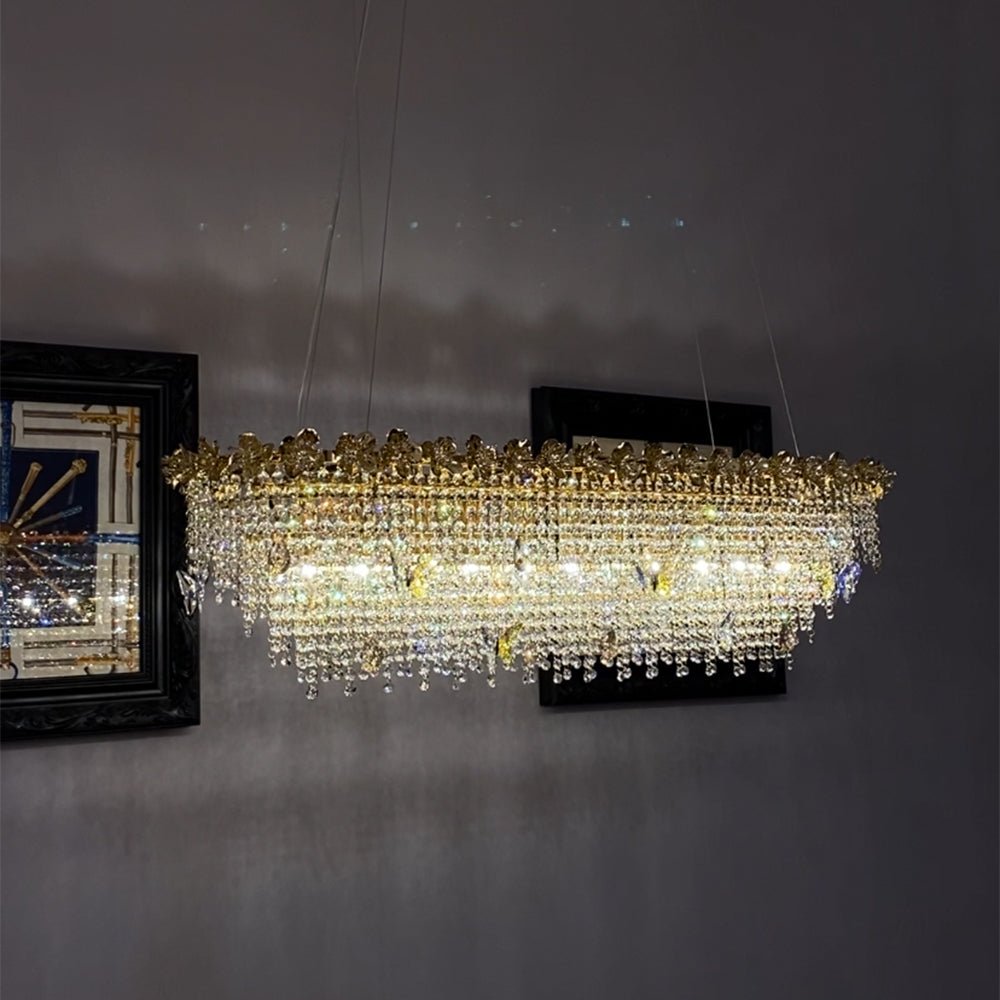 New Modern Luxury Rectangle Art Design Butterfly Crystal Chandelier for Kitchen Island/Dining Area-Nobipets