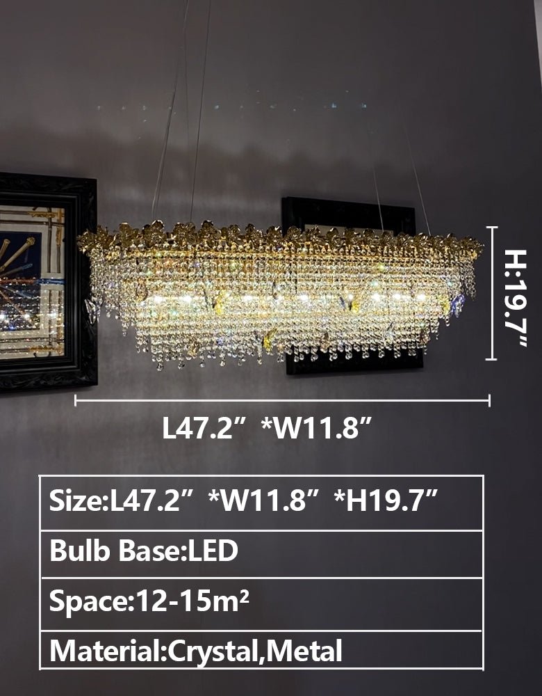 New Modern Luxury Rectangle Art Design Butterfly Crystal Chandelier for Kitchen Island/Dining Area-Nobipets
