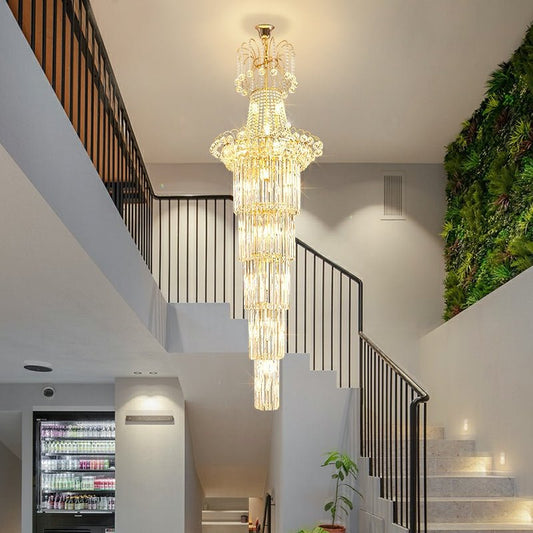 New Style Royal Large Crystal Chandelier Long Ceiling Lighting Fixture For Living Room Staircase/ Entryway-Nobipets