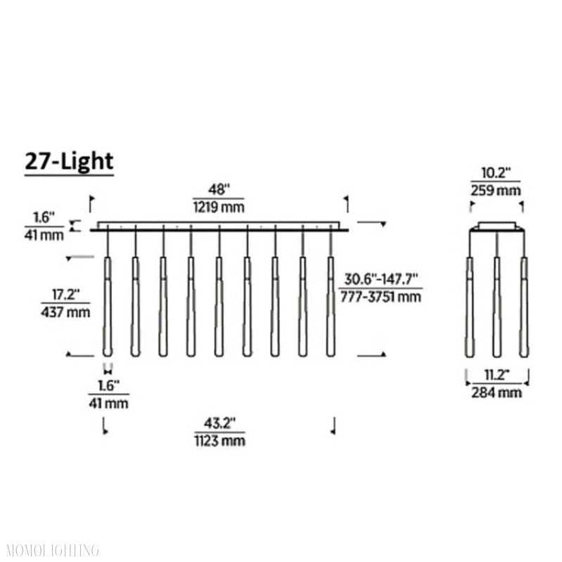 Noland 27-Light Linear Crystal Chandelier 48"-Nobipets