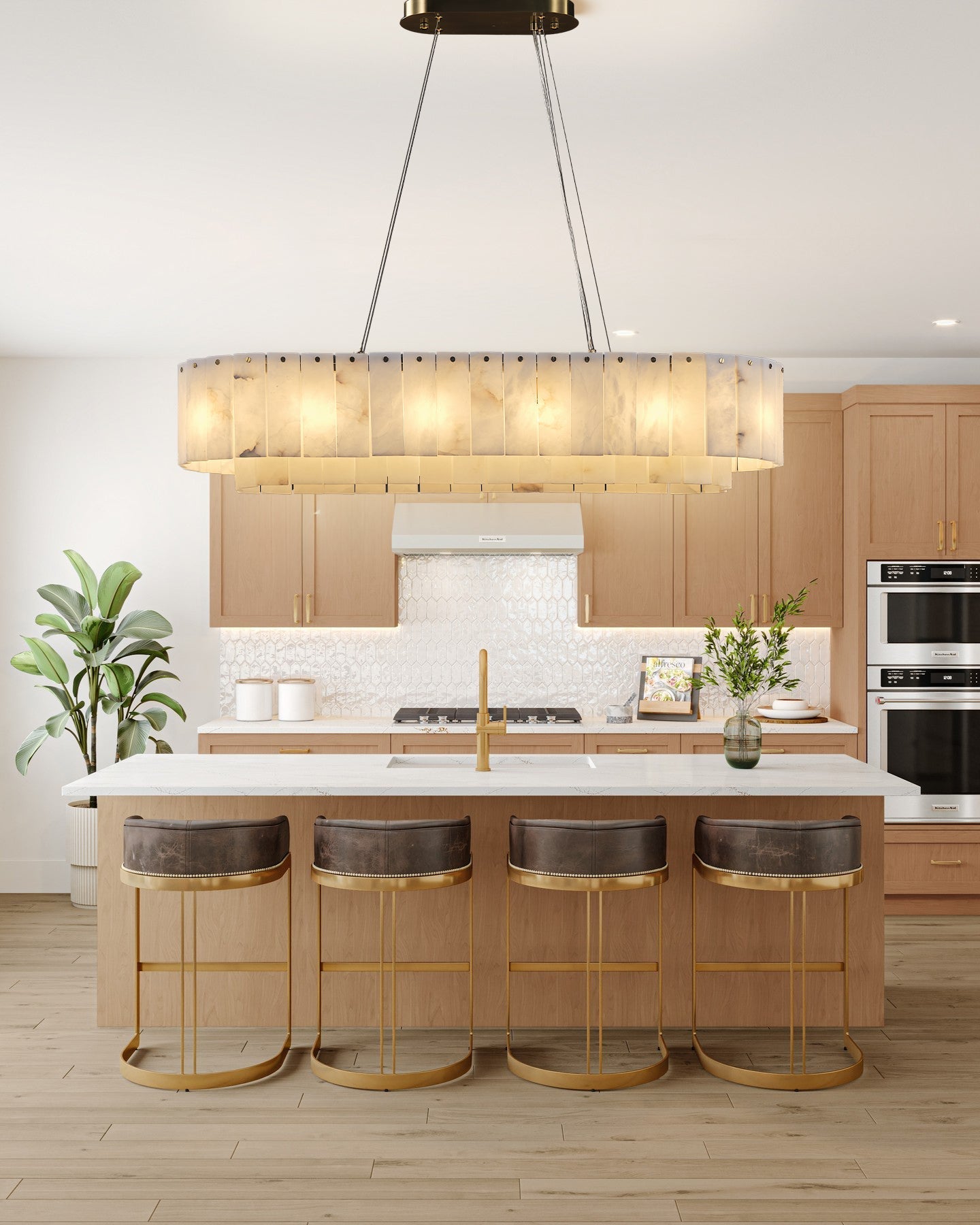 Nonzerad Rectangle Alabaster Dining Room Chandeliers
