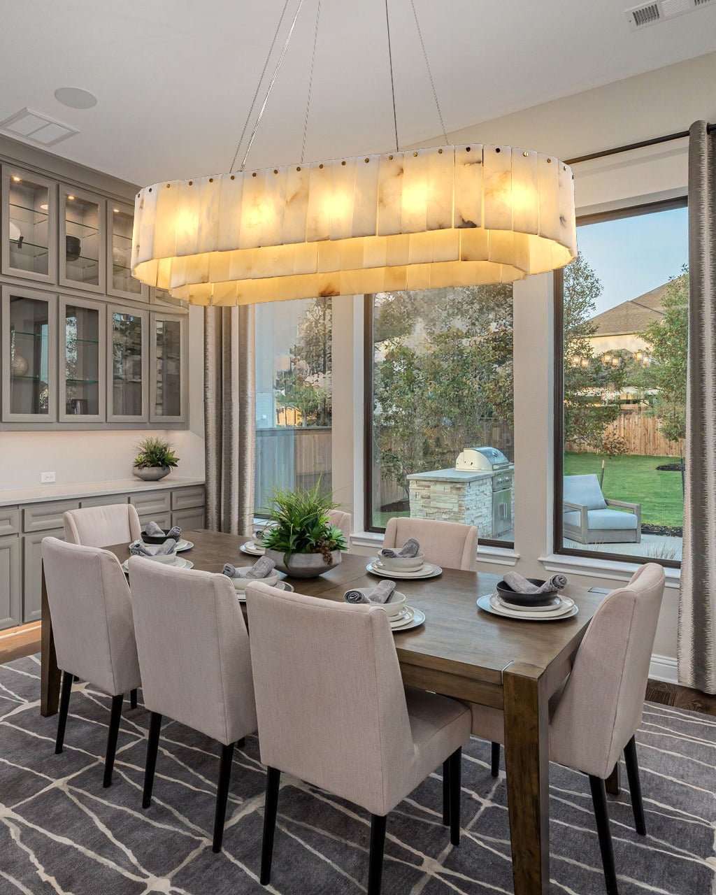 Nonzerad Rectangle Alabaster Dining Room Chandeliers
