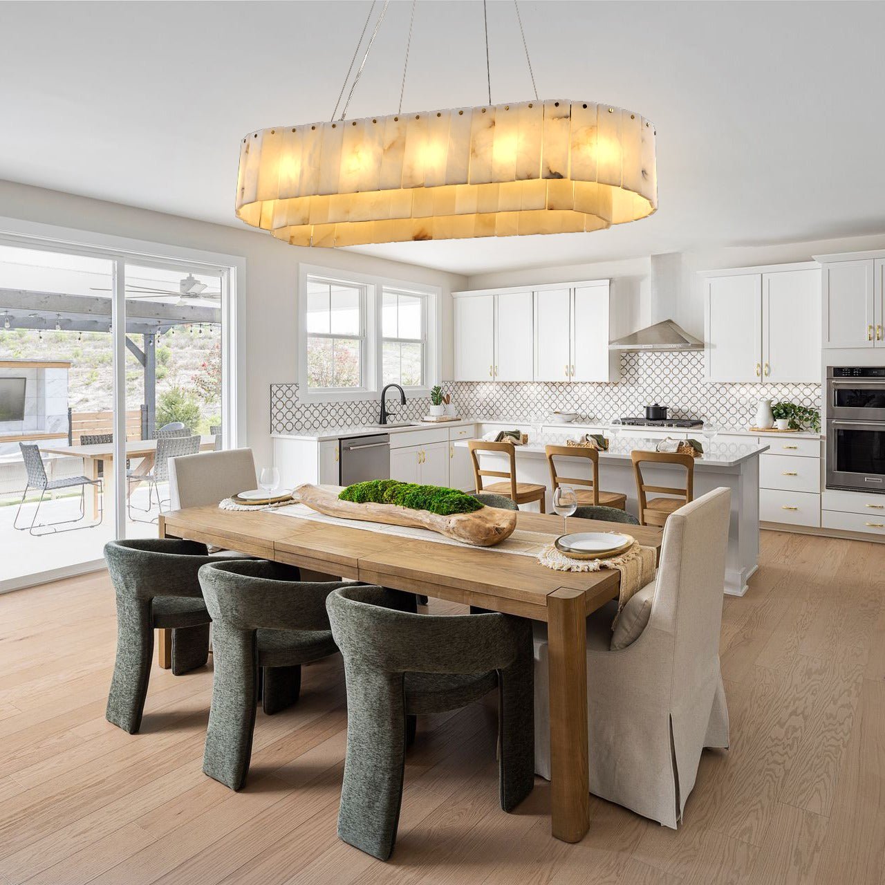Nonzerad Rectangle Alabaster Dining Room Chandeliers