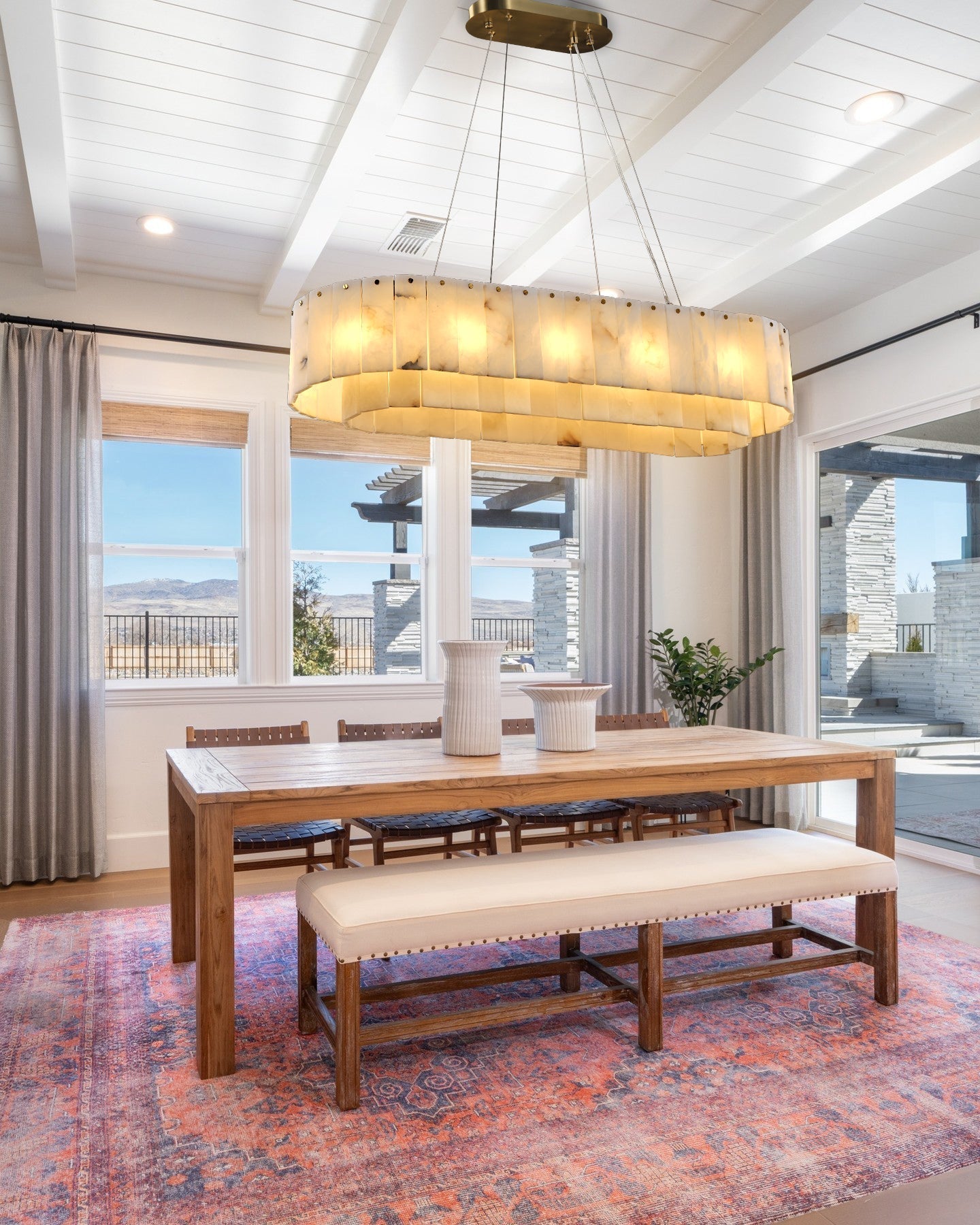 Nonzerad Rectangle Alabaster Dining Room Chandeliers