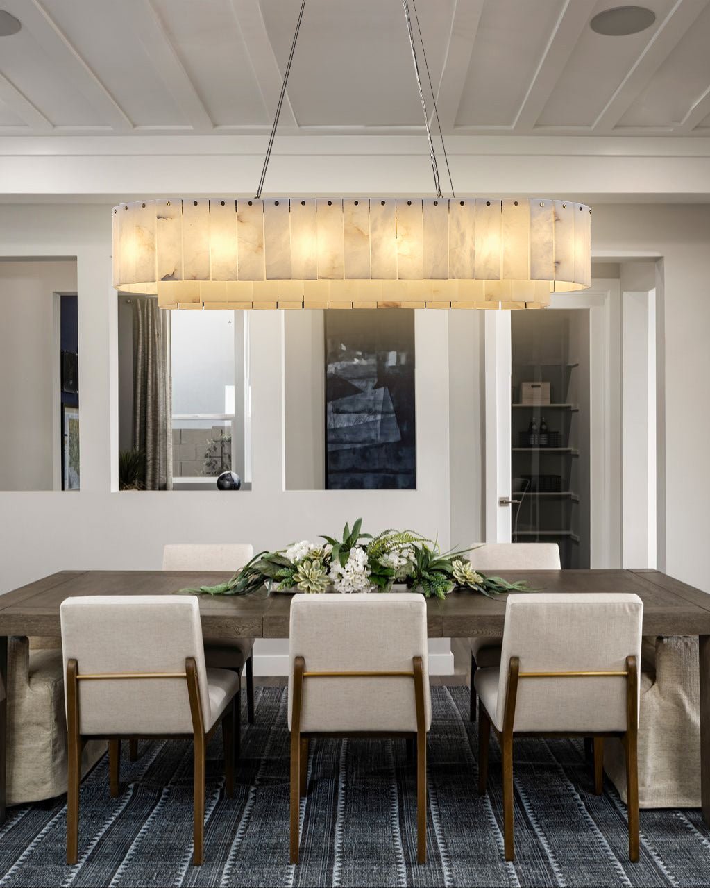 Nonzerad Rectangle Alabaster Dining Room Chandeliers