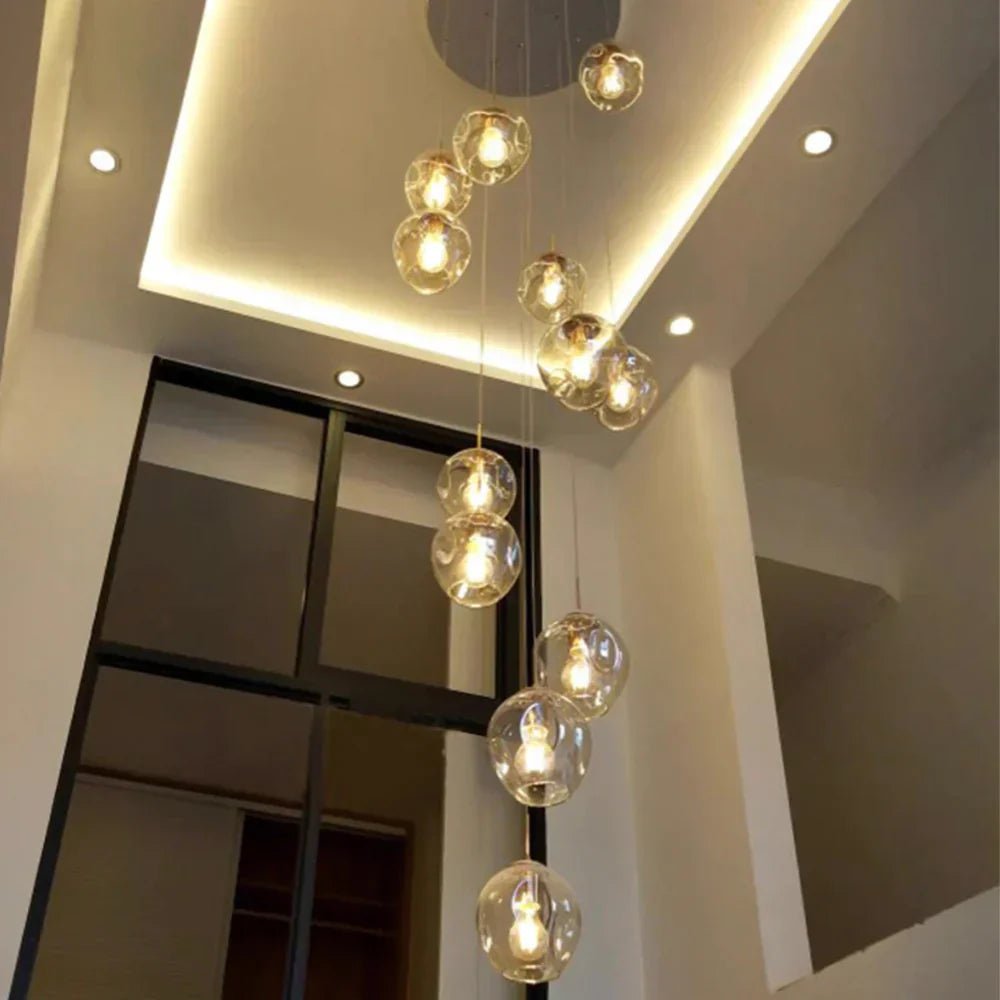 Nordic Designer Long Spiral Glass Chandelier Modern Light Luxury Decorative Light Fixture For Staircase/Hallway-Nobipets