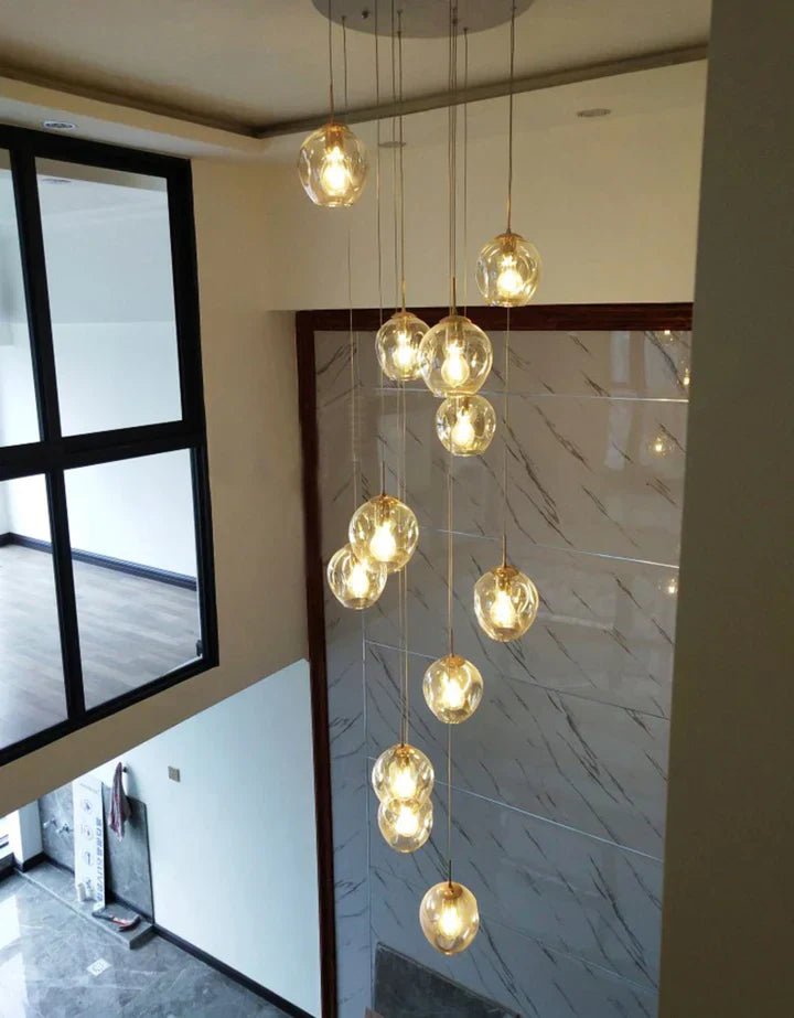 Nordic Designer Long Spiral Glass Chandelier Modern Light Luxury Decorative Light Fixture For Staircase/Hallway-Nobipets