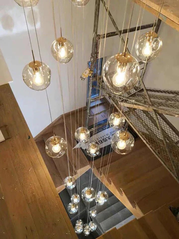 Nordic Designer Long Spiral Glass Chandelier Modern Light Luxury Decorative Light Fixture For Staircase/Hallway-Nobipets