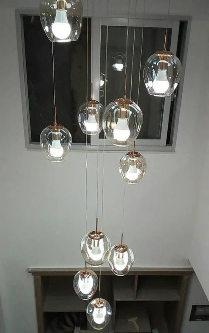 Nordic Designer Long Spiral Glass Chandelier Modern Light Luxury Decorative Light Fixture For Staircase/Hallway-Nobipets