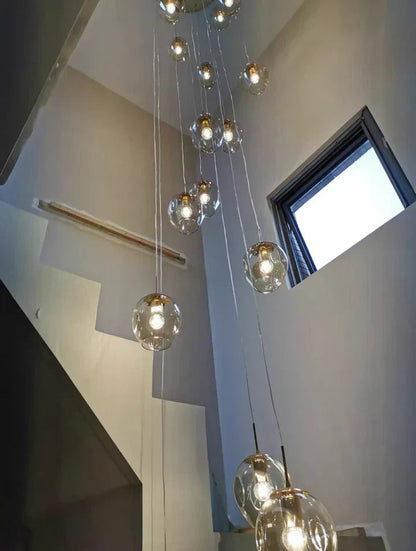 Nordic Designer Long Spiral Glass Chandelier Modern Light Luxury Decorative Light Fixture For Staircase/Hallway-Nobipets