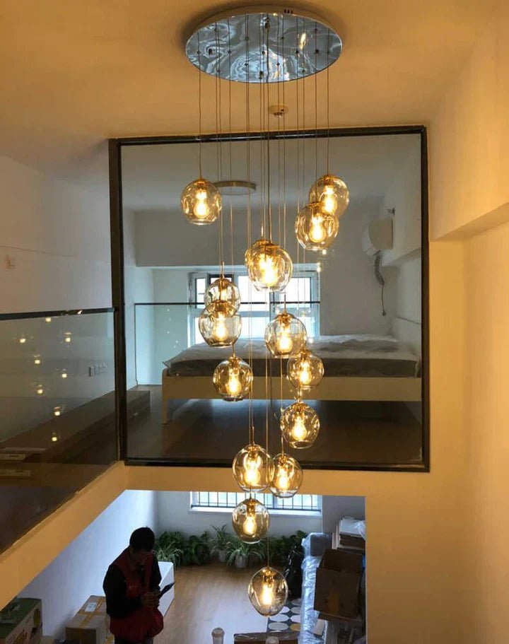 Nordic Designer Long Spiral Glass Chandelier Modern Light Luxury Decorative Light Fixture For Staircase/Hallway-Nobipets