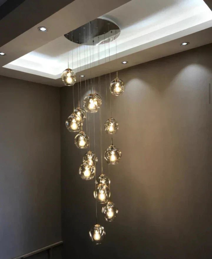 Nordic Designer Long Spiral Glass Chandelier Modern Light Luxury Decorative Light Fixture For Staircase/Hallway-Nobipets
