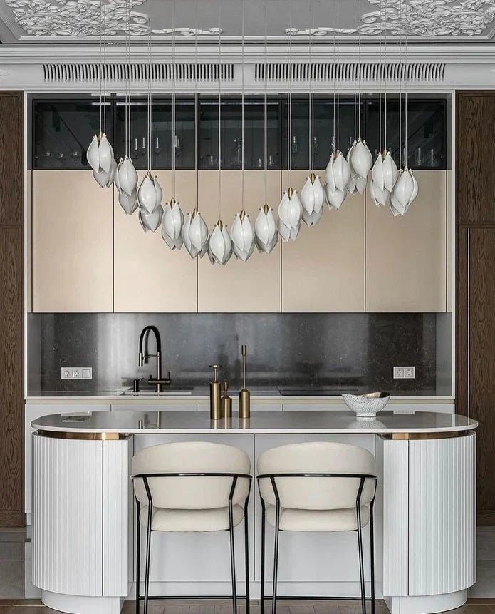 Nordic Magnolia Flower Ceramics Chandelier with Rectangular Canopy-Nobipets