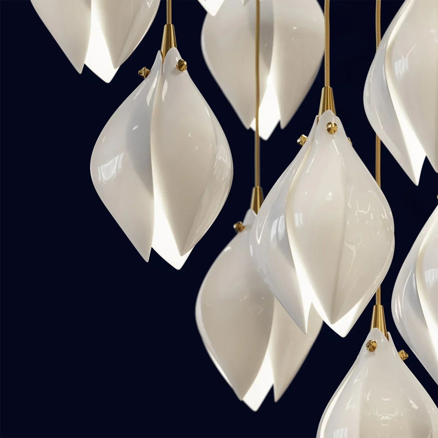 Nordic Magnolia Flower Ceramics Chandelier with Rectangular Canopy-Nobipets