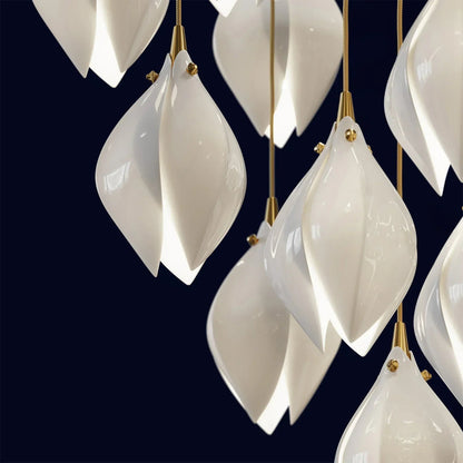 Nordic Magnolia Flower Ceramics Chandelier with Rectangular Canopy-Nobipets