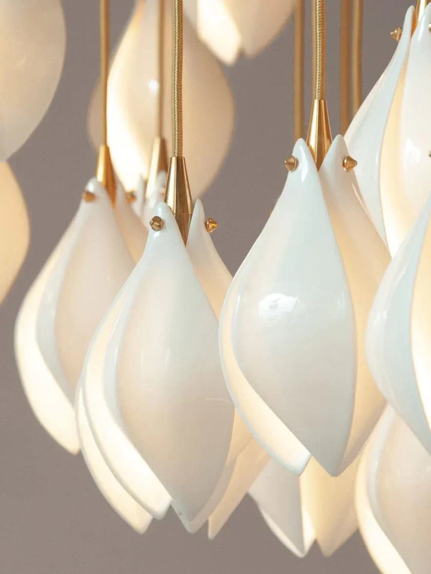 Nordic Magnolia Flower Ceramics Chandelier with Round Canopy-Nobipets