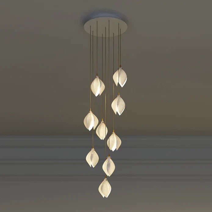 Nordic Magnolia Flower Ceramics Chandelier with Round Canopy-Nobipets