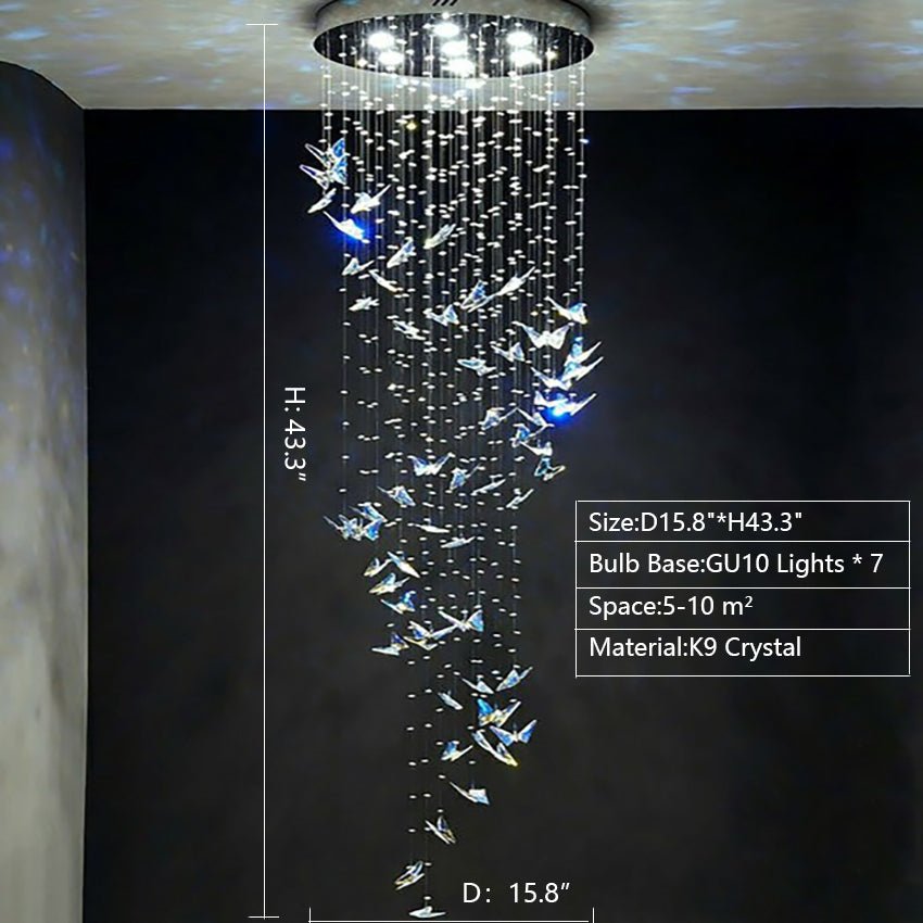 Northern European Style K9 Crystal Floating Butterfly Chandelier for High-ceiling-Nobipets