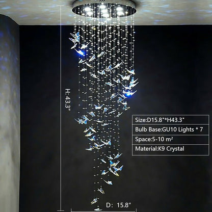 Northern European Style K9 Crystal Floating Butterfly Chandelier for High-ceiling-Nobipets