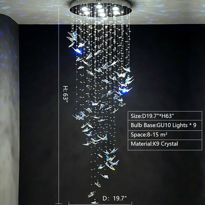 Northern European Style K9 Crystal Floating Butterfly Chandelier for High-ceiling-Nobipets