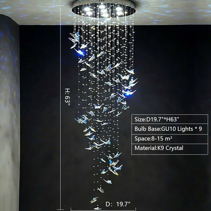 Northern European Style K9 Crystal Floating Butterfly Chandelier for High-ceiling-Nobipets