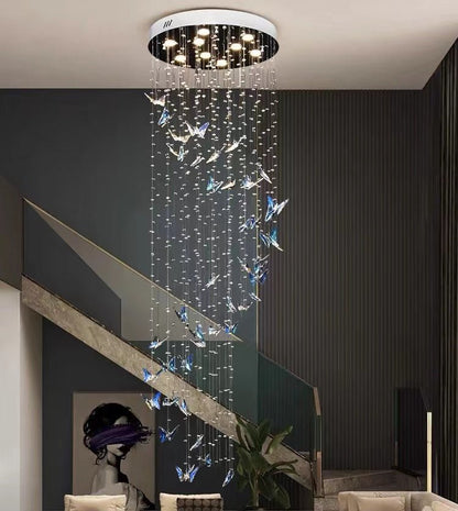 Northern European Style K9 Crystal Floating Butterfly Chandelier for High-ceiling-Nobipets