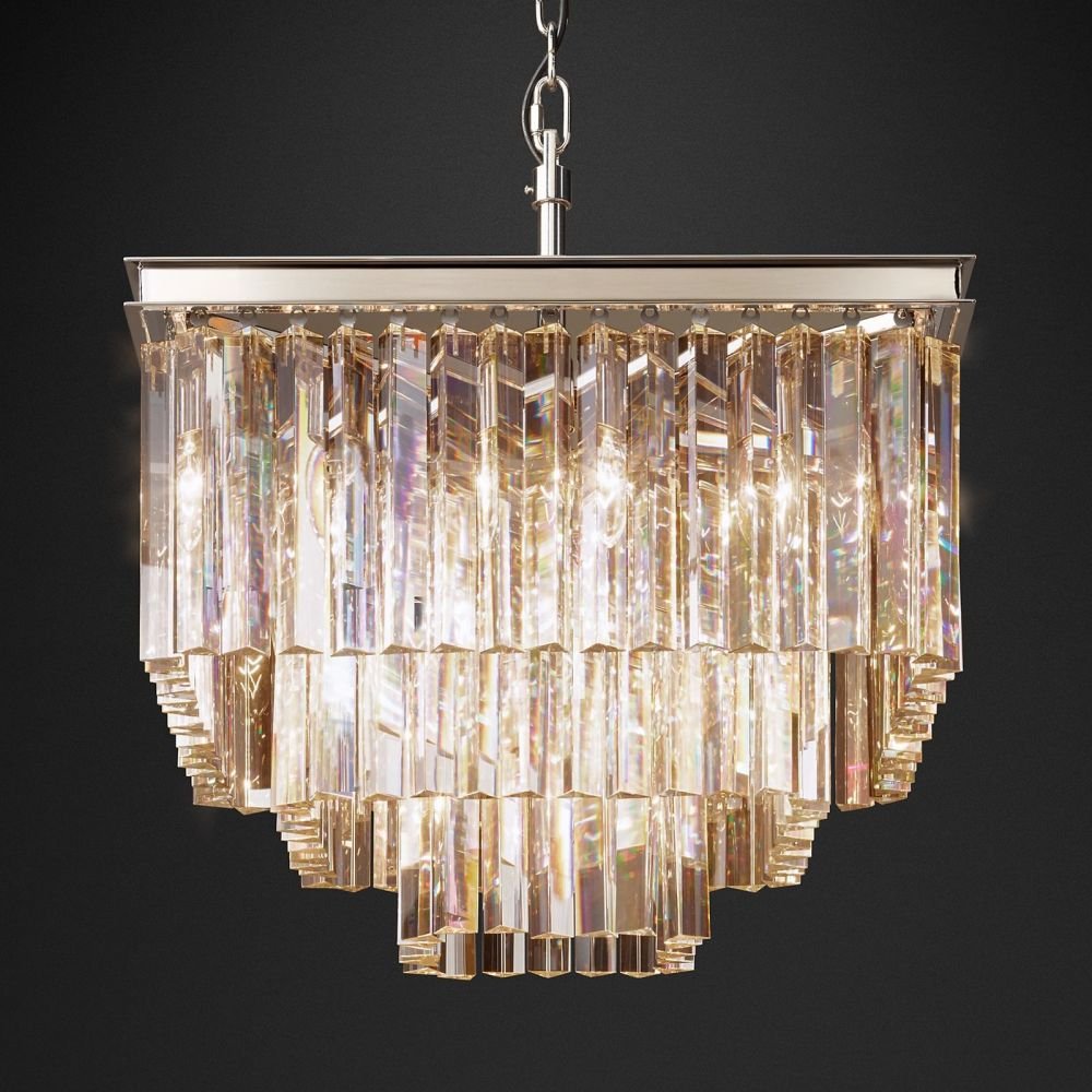 Odeon Square Crystal Chandelier 22",3-Tier-Nobipets