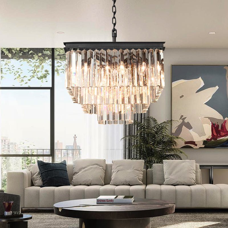 Odeon Square Crystal Chandelier 22",3-Tier-Nobipets