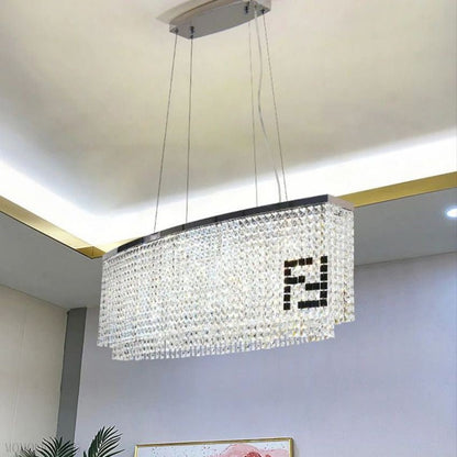 Olive Oval Crystal Chandelier For Dining Table-Nobipets