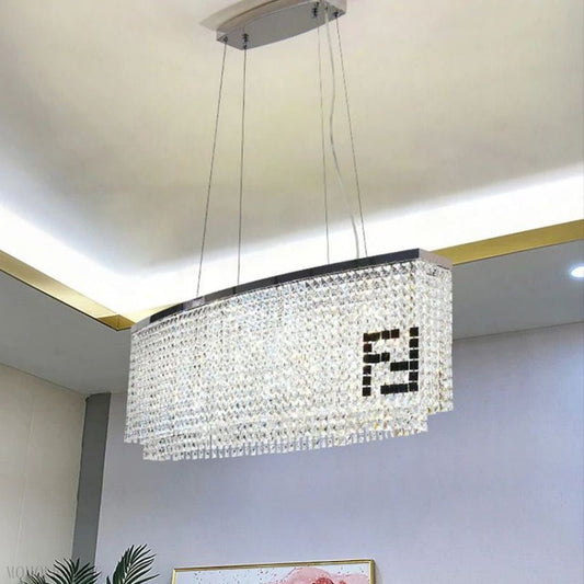 Olive Oval Crystal Chandelier For Dining Table-Nobipets