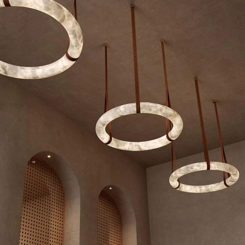 Olso Alabaster Halo Chandelier Round Pendant Light-Nobipets