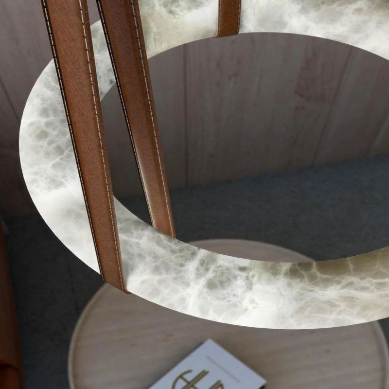 Olso Alabaster Halo Chandelier Round Pendant Light-Nobipets