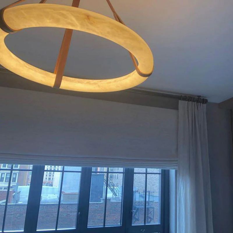 Olso Alabaster Halo Chandelier Round Pendant Light-Nobipets