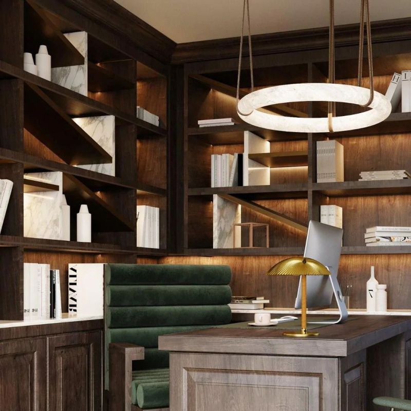 Olso Alabaster Halo Chandelier Round Pendant Light-Nobipets